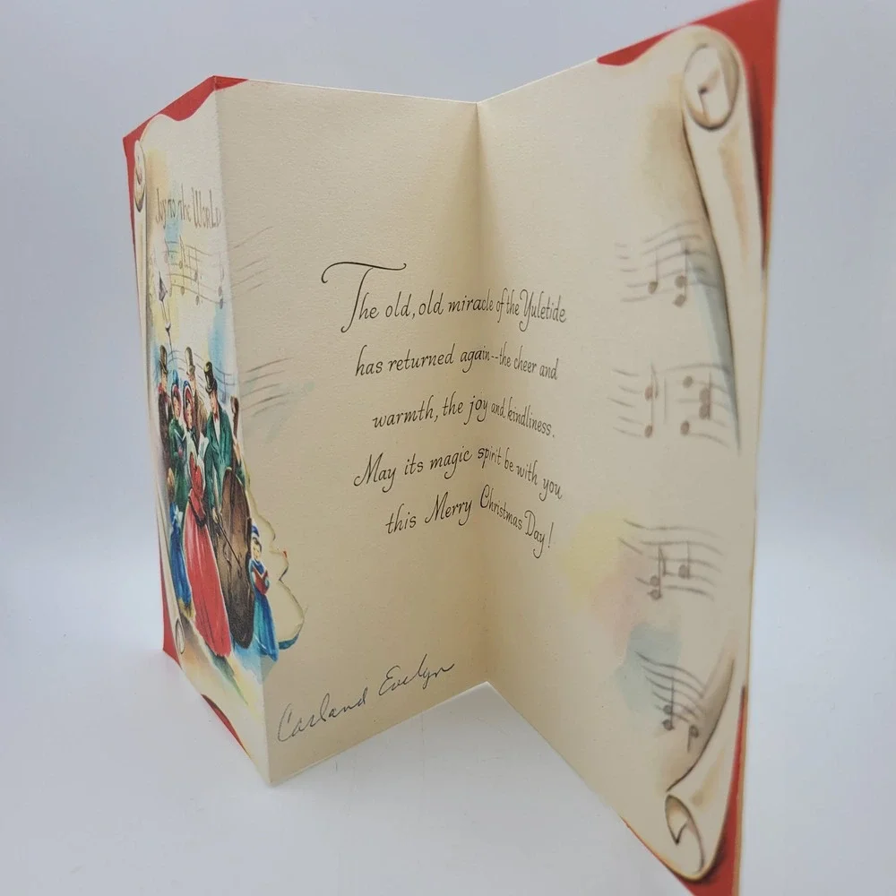 Vintage Christmas Card Joy‎ To The World Carols Made In USA
